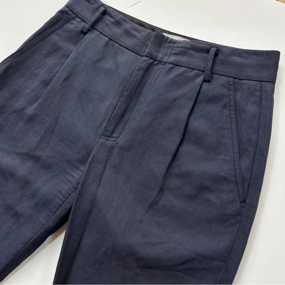VINCE Navy Linen Cropped Tapered‎ Ankle Business Casual Pants Size 4